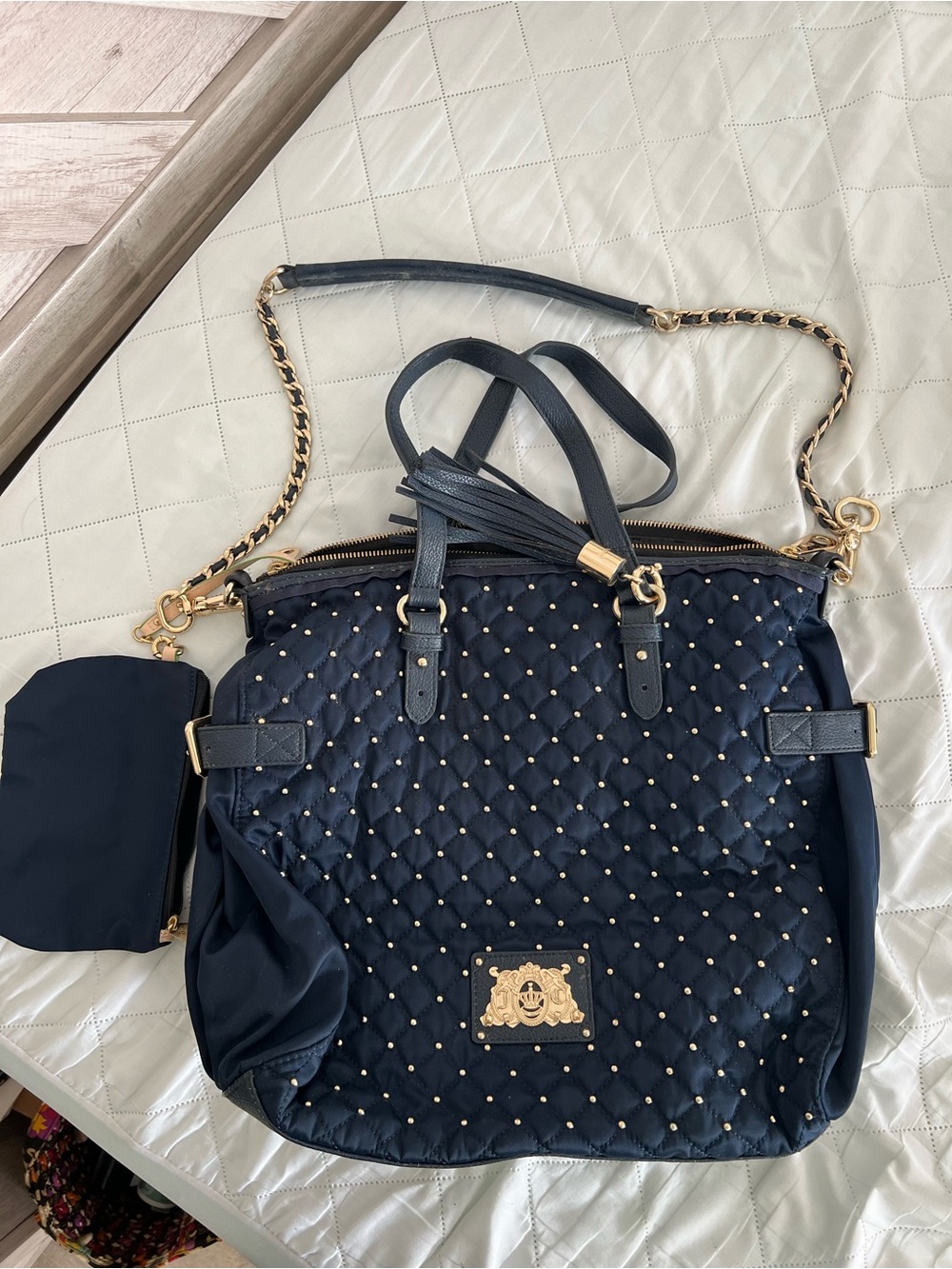 Juicy Couture Quilted Navy Tote with Gold Accents